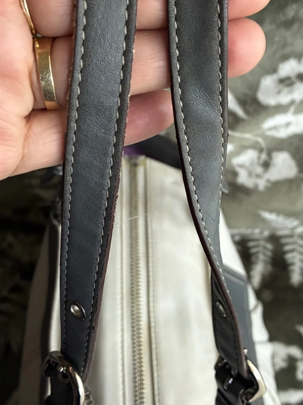 Coach Two-Tone Leather Shoulder Bag in Light Gray and white - Picture 12 of 16